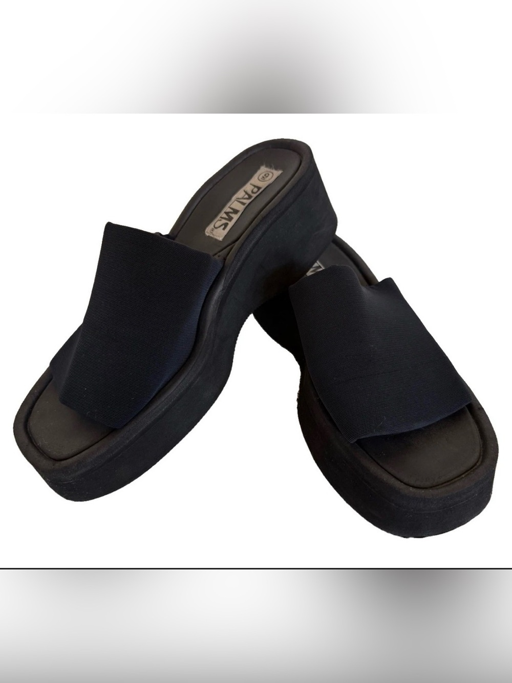 Vintage Palms Black Platform Slinky Wedge Sandals 90s Y2K Rave Slide Sz 9